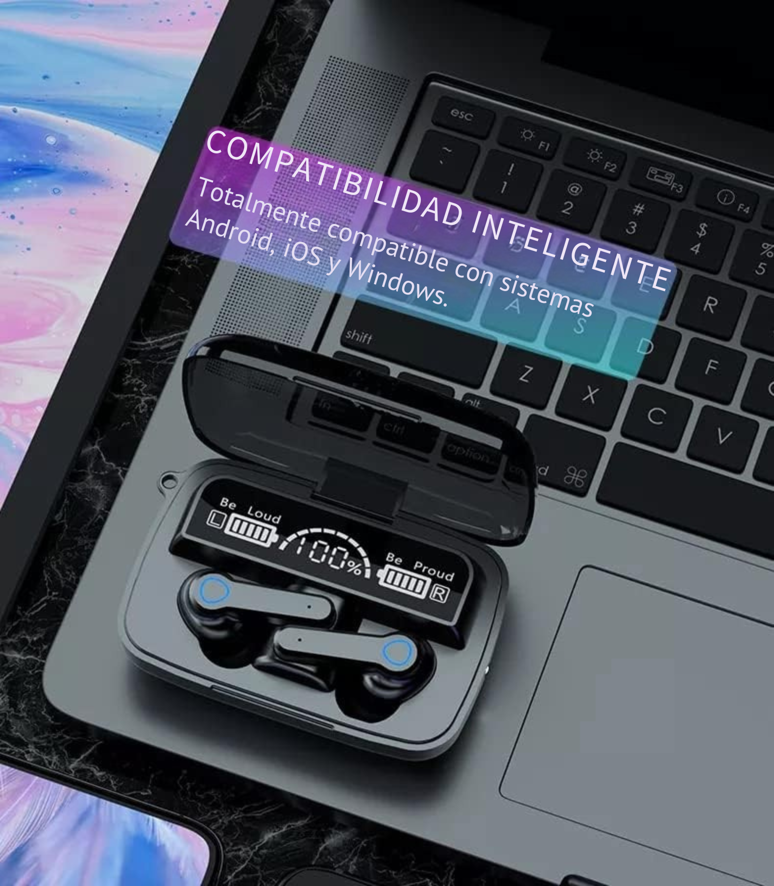 AURICULARES INALÁMBRICOS M19 CON PANTALLA LED, MICRÓFONO Y SONIDO ESTÉREO